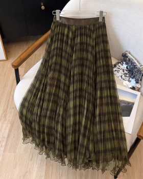 Autumn A-line long dress plaid retro skirt for women