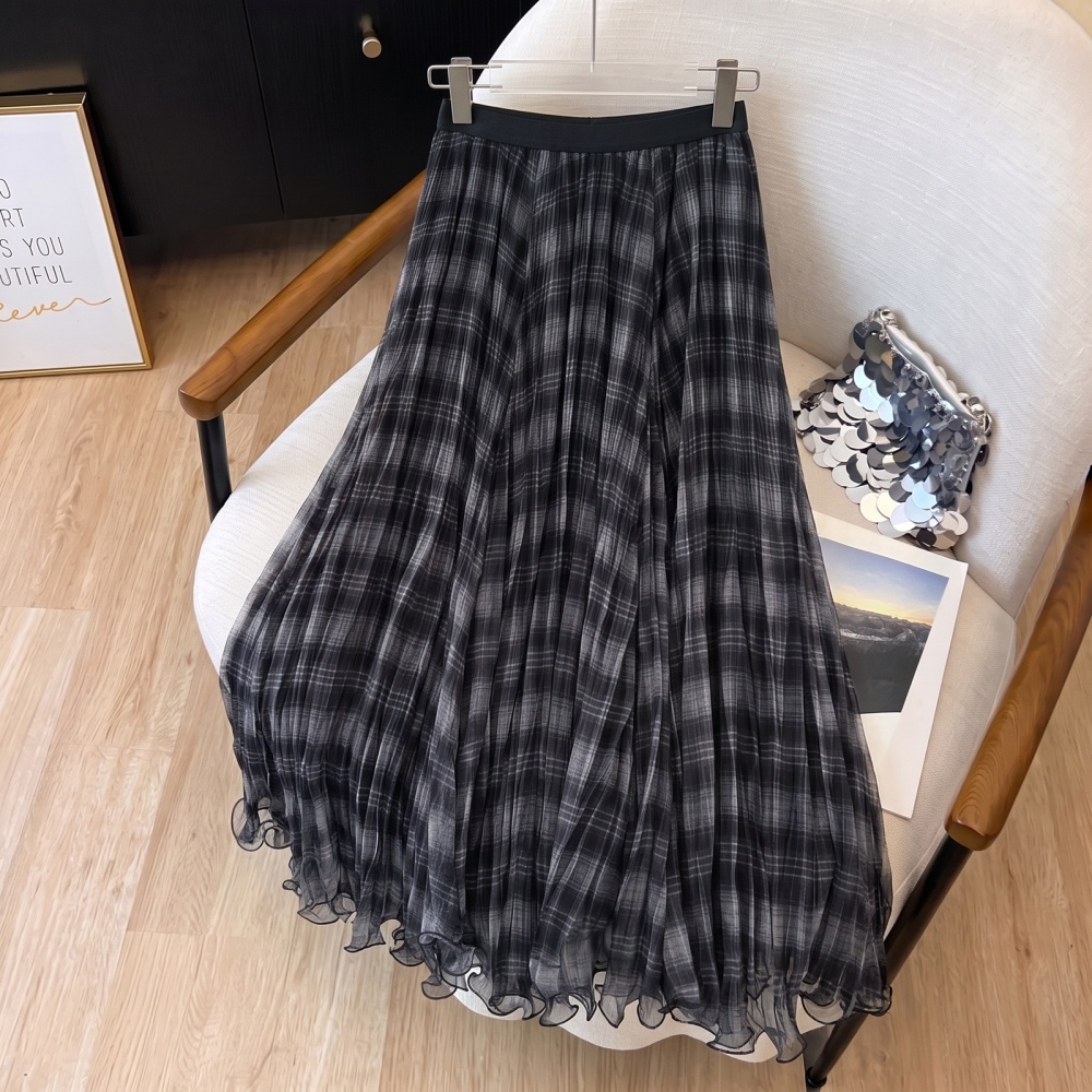 Autumn A-line long dress plaid retro skirt for women