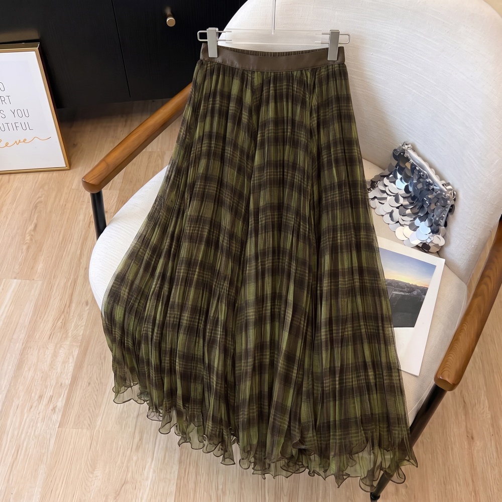 Autumn A-line long dress plaid retro skirt for women