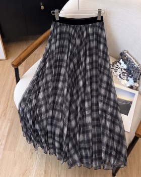 Autumn pleated plaid retro skirt for women