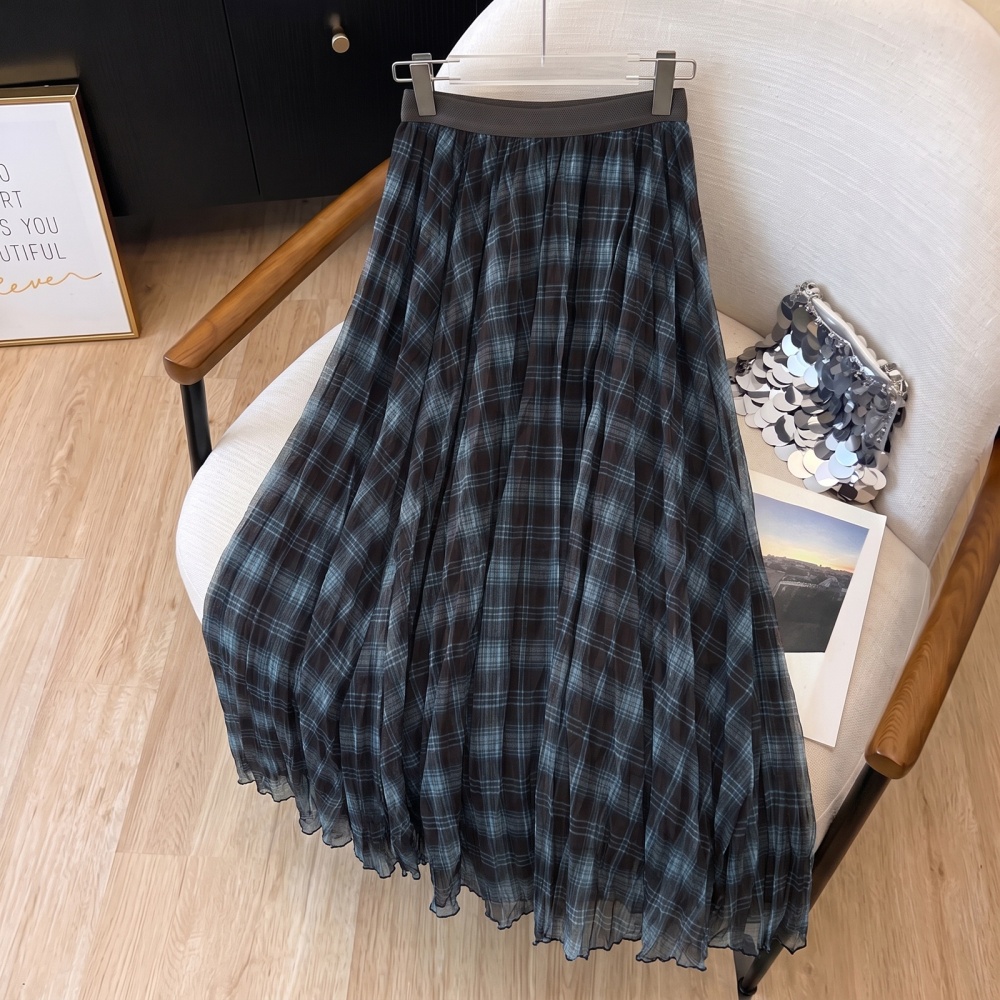 Autumn pleated plaid retro skirt for women
