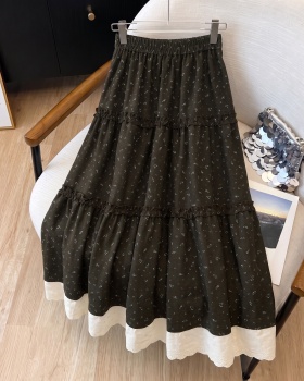 Korean style splice long dress floral tender skirt for women