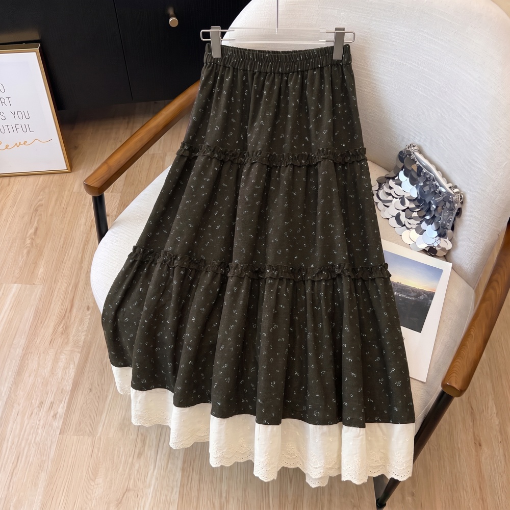 Korean style splice long dress floral tender skirt for women