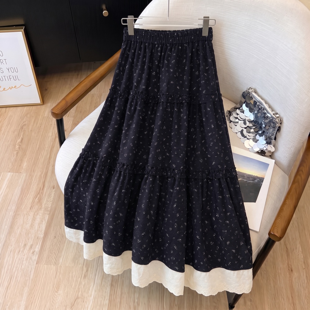 Korean style splice long dress floral tender skirt for women