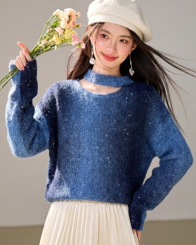 Long sleeve lazy loose round neck sweater for women
