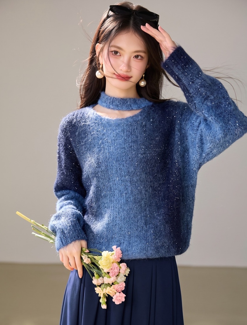 Long sleeve lazy loose round neck sweater for women