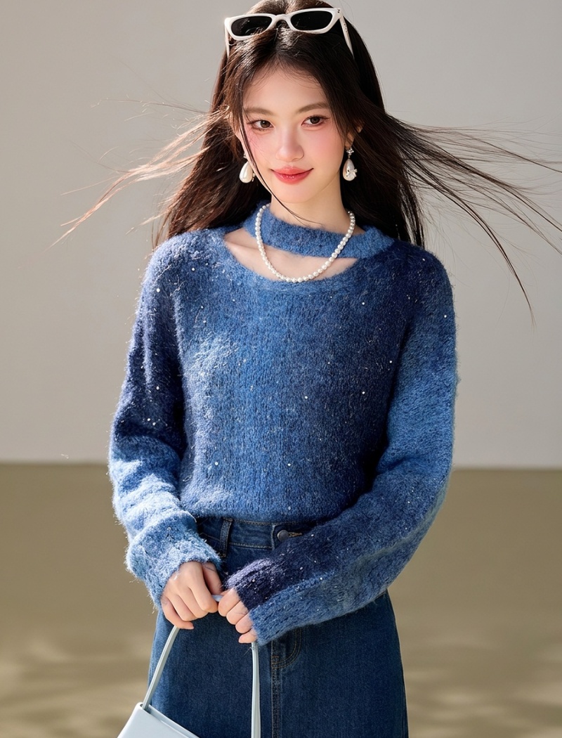 Long sleeve lazy loose round neck sweater for women