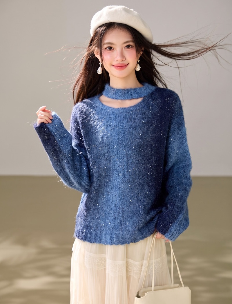 Long sleeve lazy loose round neck sweater for women