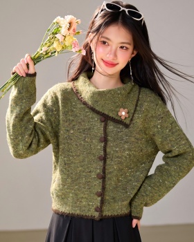 Knitted stereoscopic long sleeve autumn flowers cardigan