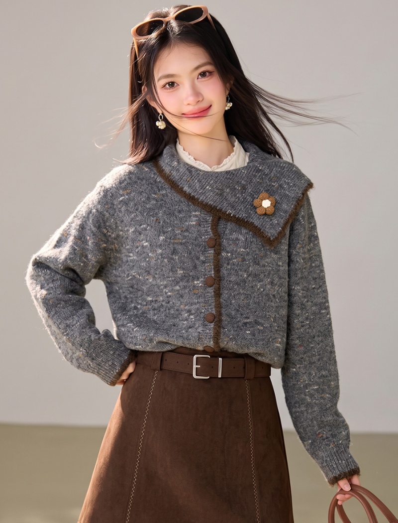 Knitted stereoscopic long sleeve autumn flowers cardigan
