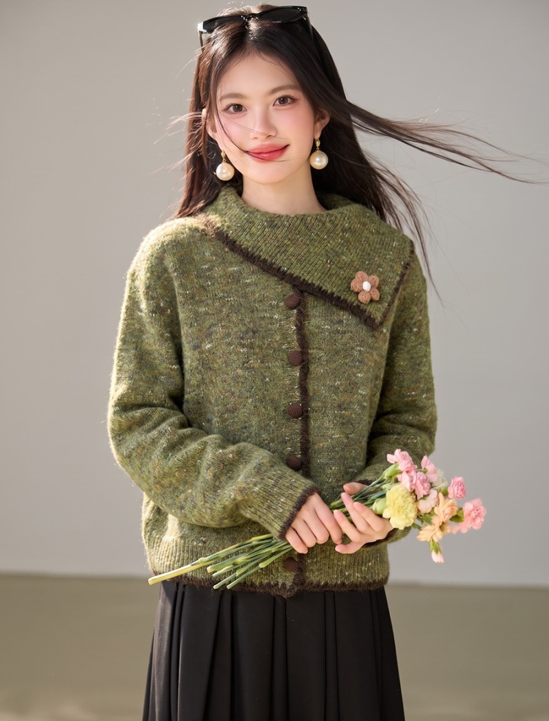 Knitted stereoscopic long sleeve autumn flowers cardigan