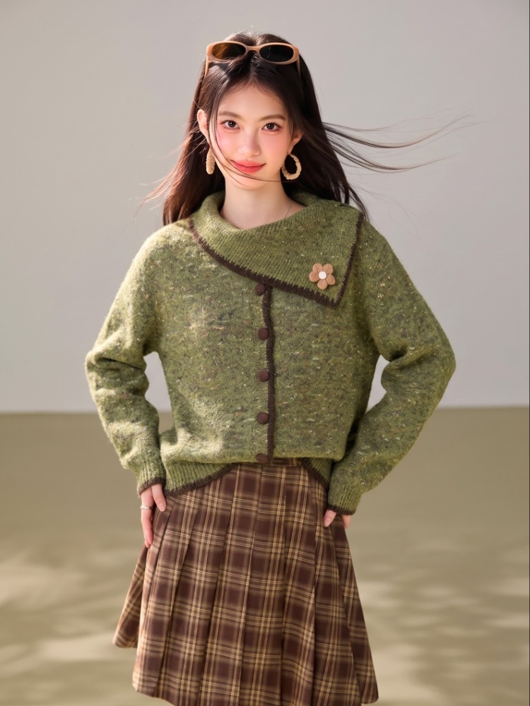 Knitted stereoscopic long sleeve autumn flowers cardigan