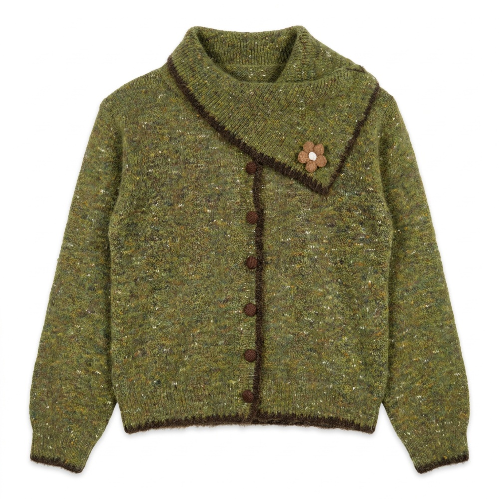 Knitted stereoscopic long sleeve autumn flowers cardigan