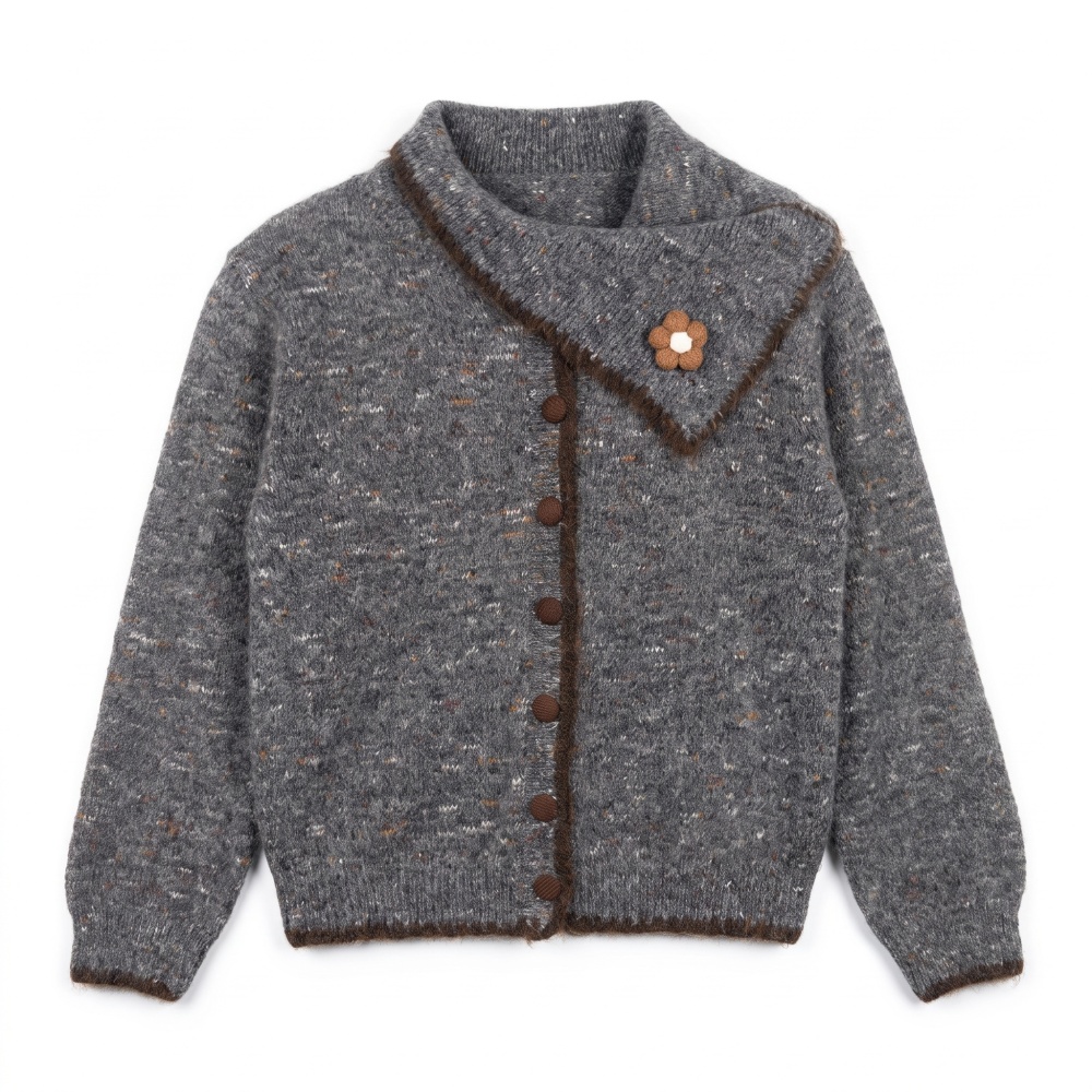 Knitted stereoscopic long sleeve autumn flowers cardigan
