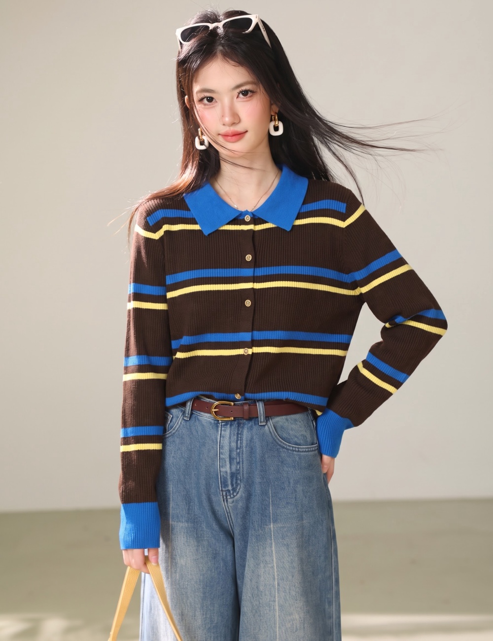 All-match Korean style sweater mixed colors tops for women