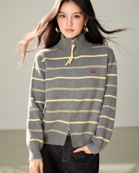 High collar long sleeve sweater knitted cardigan