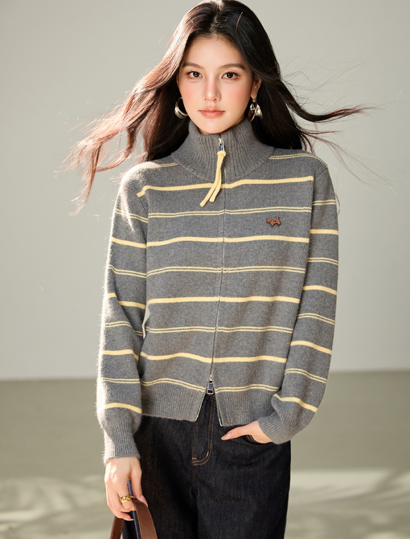 High collar long sleeve sweater knitted cardigan