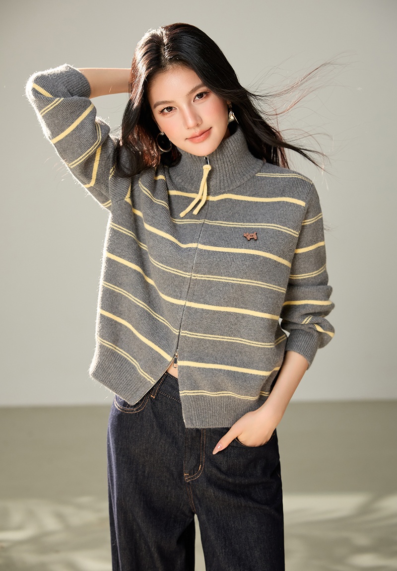 High collar long sleeve sweater knitted cardigan