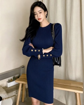 Knitted slim T-back bubble hip dress for women