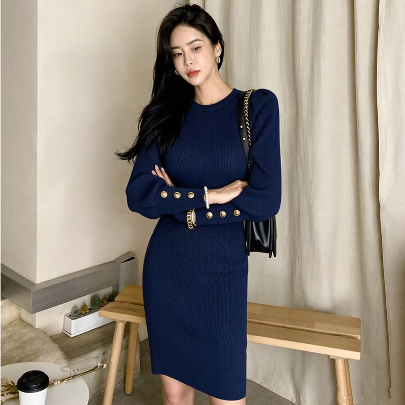 Knitted slim T-back bubble hip dress for women
