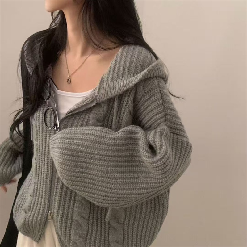 Twist knitted sweater lazy cardigan for women