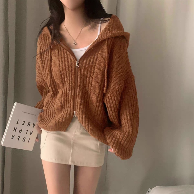 Twist knitted sweater lazy cardigan for women