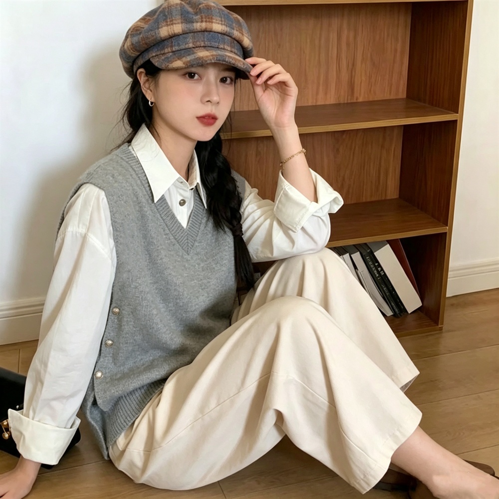 Knitted waistcoat loose sweater for women