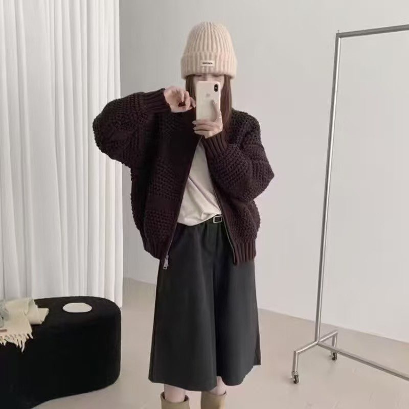 Knitted autumn and winter coat slim tops for women