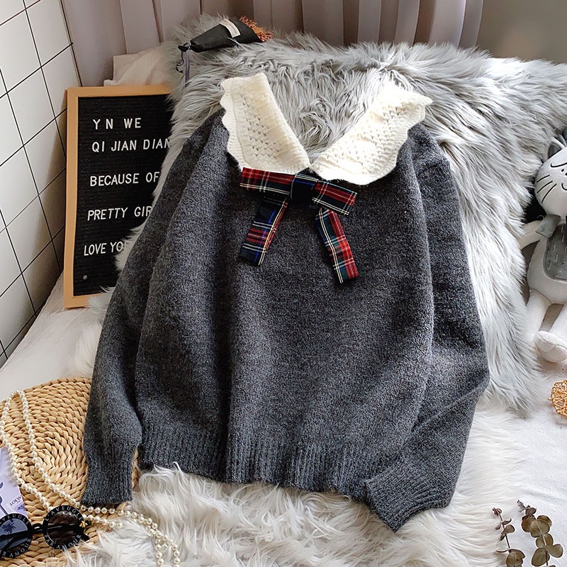 Korean style pullover tops college style sweater for women