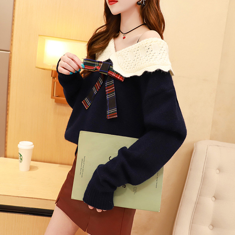 Korean style pullover tops college style sweater for women