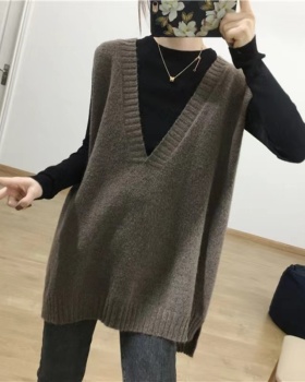 Knitted temperament lazy vest long V-neck waistcoat