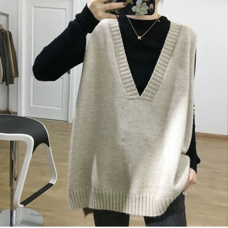 Knitted temperament lazy vest long V-neck waistcoat