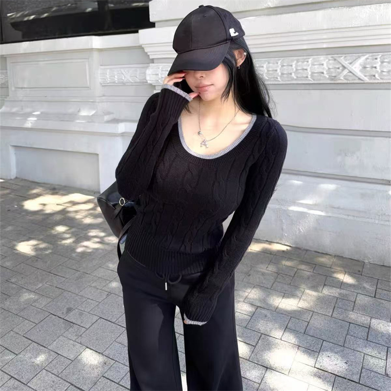 Mixed colors spring and autumn twist sweater