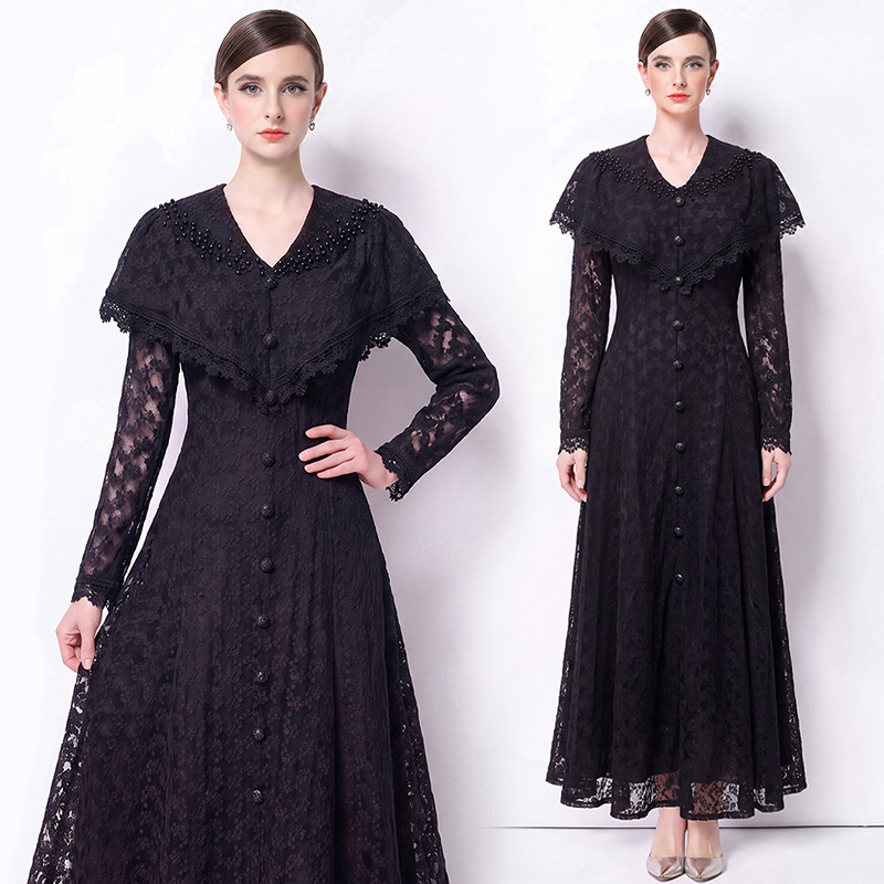 Light luxury France style dress V-neck long dress