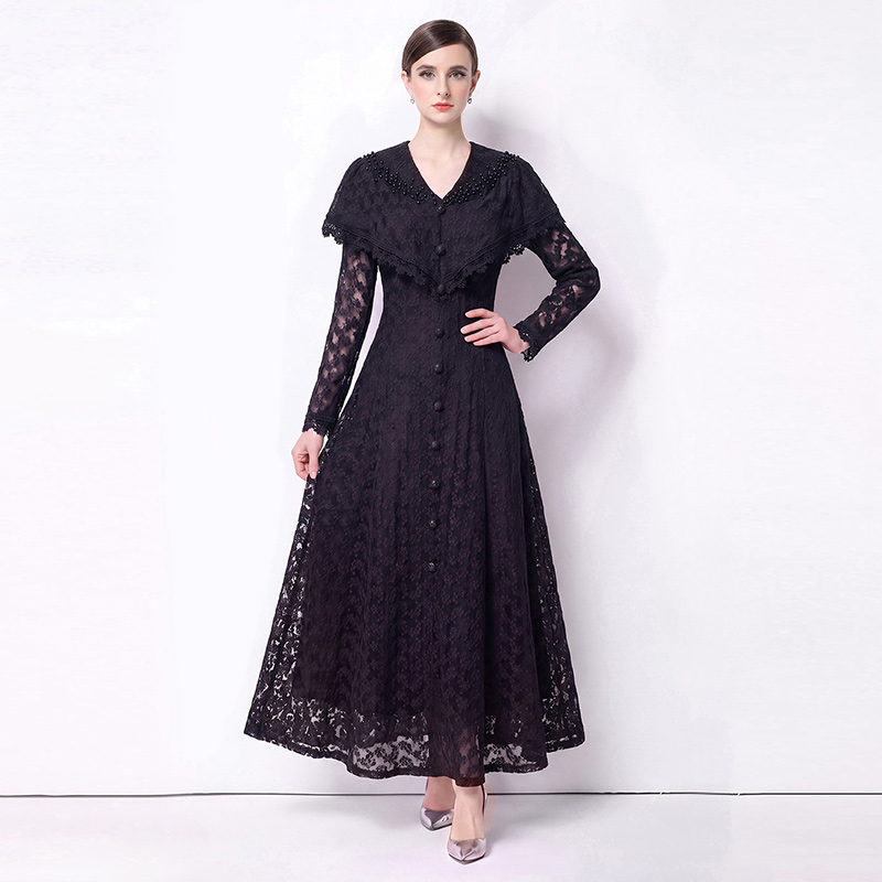 Light luxury France style dress V-neck long dress