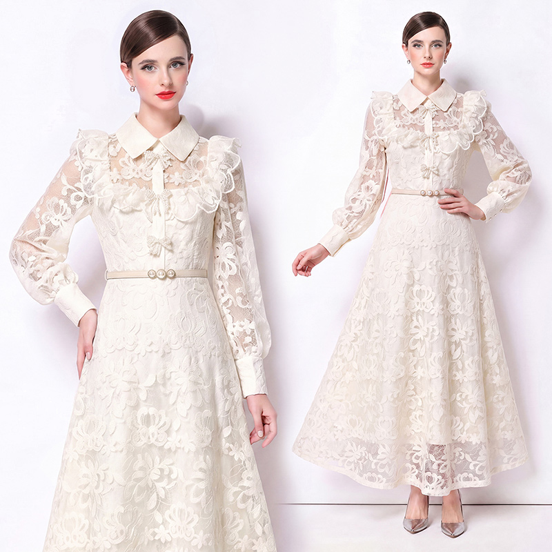 France style long dress embroidered dress for women