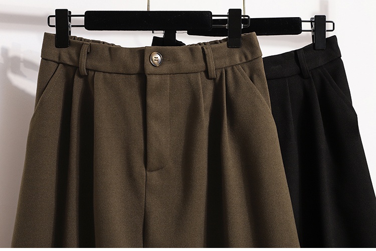 Black high waist long A-line slim woolen skirt for women