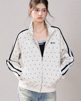 Zip jacket embroidered flowers cardigan for women