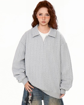 Couples long loose hoodie pure autumn jacquard tops
