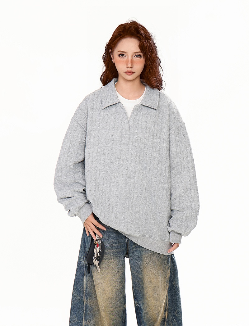 Couples long loose hoodie pure autumn jacquard tops