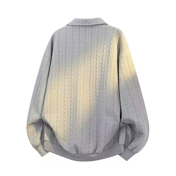 Couples long loose hoodie pure autumn jacquard tops