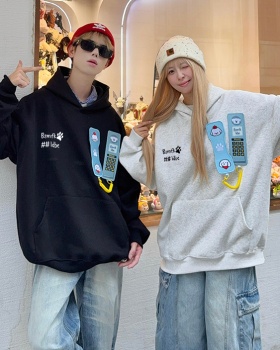 Autumn complex tops loose cotton hoodie for women