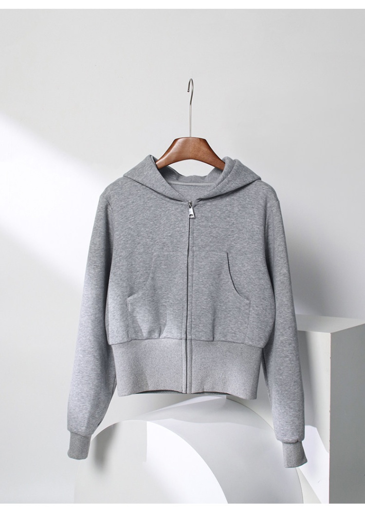 Pure zip thin tops hooded pinched waist coat for women
