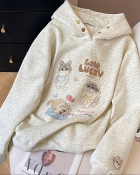 Loose hooded hoodie cartoon plus velvet tops