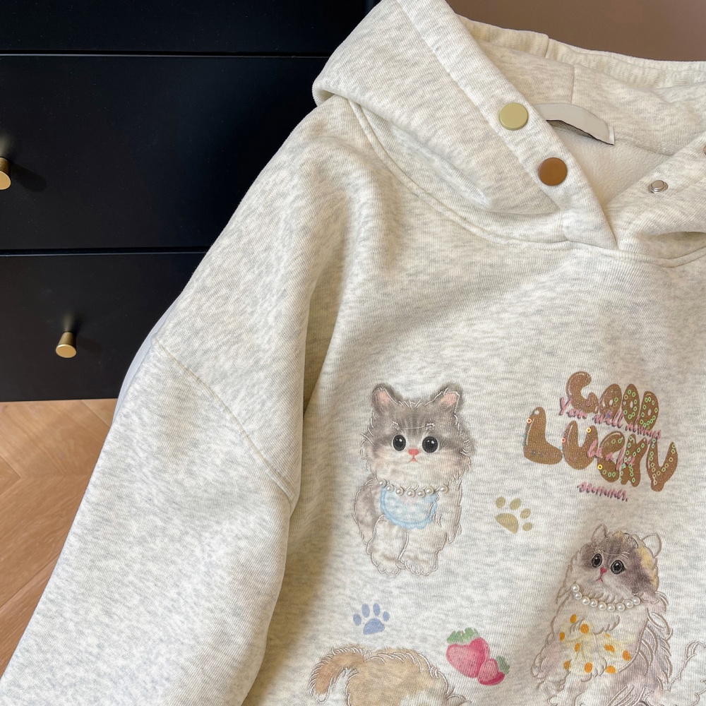 Loose hooded hoodie cartoon plus velvet tops