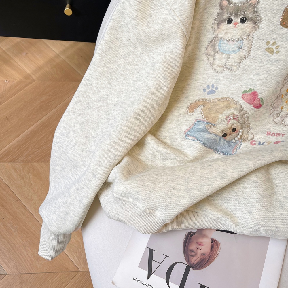 Loose hooded hoodie cartoon plus velvet tops