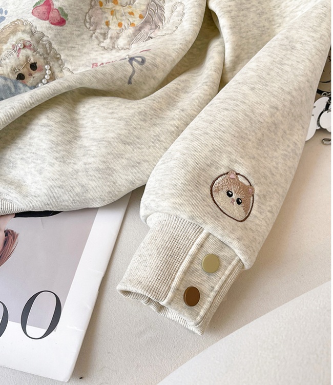 Loose hooded hoodie cartoon plus velvet tops