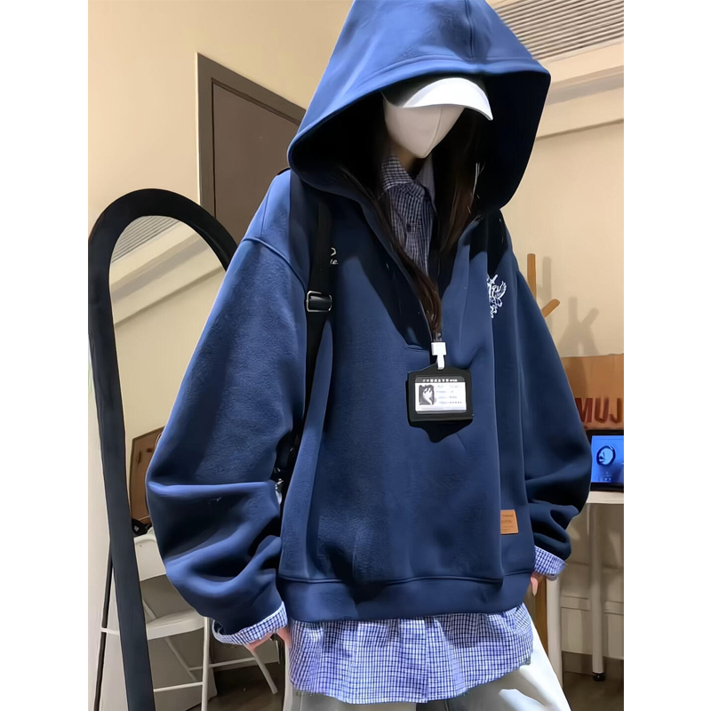 Plus velvet thermal tops hooded hoodie for women