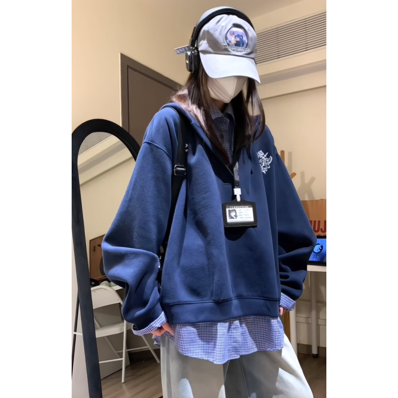 Plus velvet thermal tops hooded hoodie for women