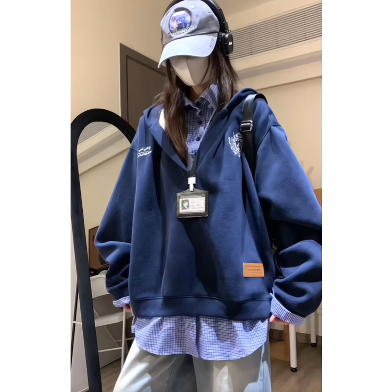 Plus velvet thermal tops hooded hoodie for women
